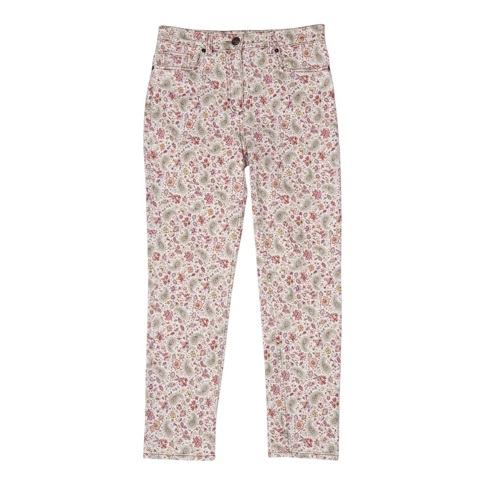 Etro Milano Womens Paisley Floral Print‎ Straight Leg Jeans White Pink Size 29